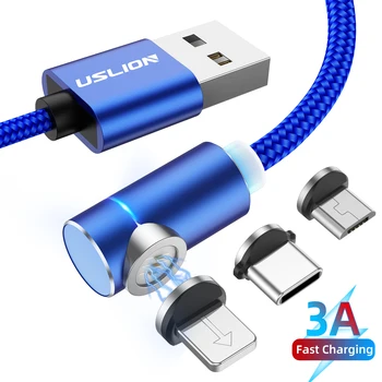 USLION 3 In 1 Magnetic Cablu Micro USB de Tip c, Rapid de Încărcare Cablu Magnet Linie de Date USB de Tip C Telefoane Mobile Cabluri Pentru Iphone 15