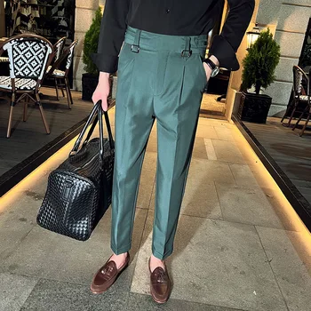 Moda Stil Britanic Design de Talie Mare Culoare Solidă Direct Pantaloni Costum Toamna-coreean Barbati Slim Afaceri Ocazie Formale Pantaloni