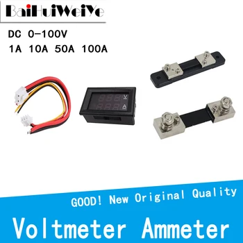 1BUC/LOT DC0-100V 1A 10A 50A 100A Voltmetru Ampermetru Red LED Albastru Amp Dual voltmetru Digital Indicator LED 50A 100A Divertor