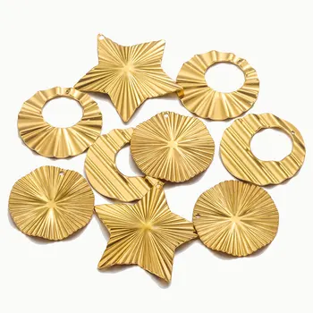 10buc Otel Inoxidabil Placat cu Aur Textura Stele Flori Pandantiv Rotund Mare Conector pentru DIY Colier Cercei Efectuarea Livrărilor în Vrac