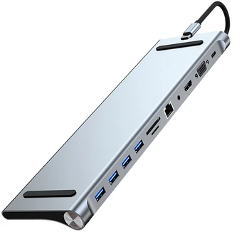 11 In 1 de Tip C Dock Hub USB 3.0 Splitter Adaptorului Multiport Compatibil 4K RJ45 SD/TF VGA PD Audio Suport pentru Laptop