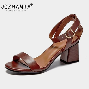 JOZHAMTA Dimensiune 34-39 Femei Sandale Pentru Femei 2023 Piele naturala Pantofi cu Tocuri de Moda de Vară Roma Retro cu Toc Sandalias