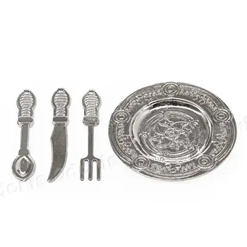 Odoria 1:12 Miniatură 4BUC Epocă Argintărie Set Cuțit, Lingură, Furculiță fel de Mâncare Tacâmuri Vesela de Bucătărie casă de Păpuși, Accesorii Decor