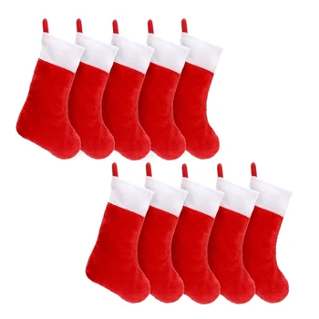 10BUC Roșu Simțit Ciorapi de Crăciun Ciorapi de Crăciun Titularul Șosete Acasă Șemineu Cadou Pungi de Depozitare Pentru Vacanță