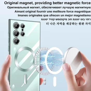 Pentru Magsafe Caz SamsungGalaxy S21 Fe S22 Plus S23 Ultra 4K Pahar Plin cu Camera de Protecție Original Wireless Magnet Placare Acoperi