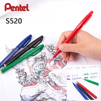 Japoneza Pentel S520 Semn Pen 2.0 mm Greu Sfat Semnătura Pen Fibre Peniță Caligrafie Linie Cârlig Pixuri Negru/Albastru/Verde/Rosu
