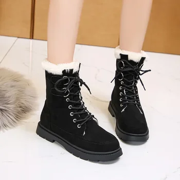 Doamnelor Pantofi 2023 Înaltă Calitate Iarnă Cizme pentru Femei Caldă de la Jumătatea Vițel Cizme Femei Dantela-up Față Runda de la Picior Toc mic Pantofii de sex Feminin