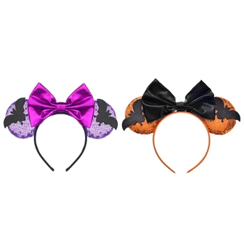Halloween Bow Headband Sequin Mouse Ureche Benzi Pentru Fete Bowknot Cerc Păr Arcuri Decor De Moda Mouse-Ul Urechi Hairband Dropship