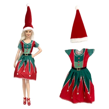 NK 1 Buc Ziua de Crăciun Set Costum pentru Papusa Barbie Accesorii de Moda Haine +Palarie Pentru 1/6 FR Papusa Cadou pentru Petrecere Păpuși Jucării