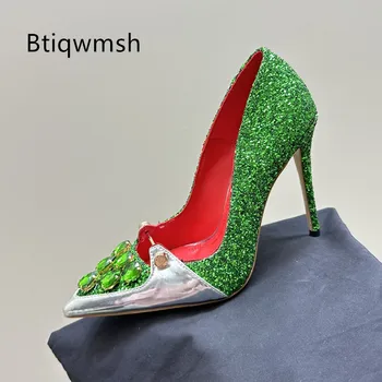 Diamant Verde Pantofi Cu Toc Femeii A Subliniat Toe Lux Paiete Stilettoes Lady Sexy Pantofi De Nunta