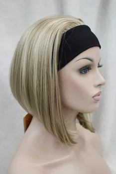 Drăguț BOB scurt 3/4 peruca cu bentita blonda se amestecă direct femei pe jumătate peruci par