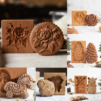 Lemn Cookie Matrite cu Flori, Animale Model 3D Sculptate în Relief Tăietor Matrițe pentru Crăciun Bucătărie Instrumente de Copt