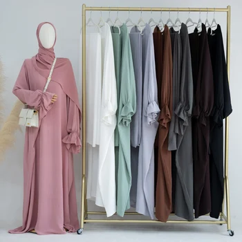 2 Bucata Musulman Set Fluture Mâneci Abaya cu Dreptunghi Hijab Eșarfă Dubai Turcia Islamică Imbracaminte Femei Ramadan Eid Modestie