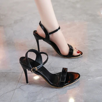 Mari Sandale pentru Femei 2023 Noua Moda Rotund Toe din Piele Moale de Culoare Solidă O Linie Cu Toc Înalt Sandale pentru Femei