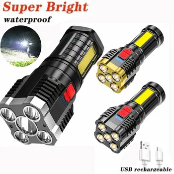 Lumină puternică rezistent la apa Lanterna USB Reîncărcabilă Ultra Luminos cu rază Lungă în aer liber Led Multi-funcția de Drumetii, Camping Lanterna