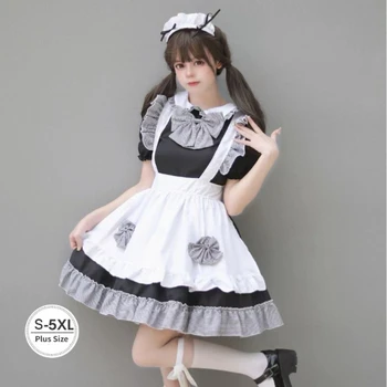 Japoneze Lolita Costume De Curatenie Femeie Anime Cosplay 4 Culori Menajera Costum Halloween, Printesa Drăguț Rochie Carouri Arc Uniformă Plus Dimensiune