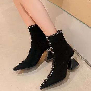Doamnelor Pantofi 2023 Înaltă Calitate Zip Cizme pentru Femei de Moda de Cristal Birou și Cariera Sexy Subliniat Toe Glezna Cizme Pantofi pentru Femei