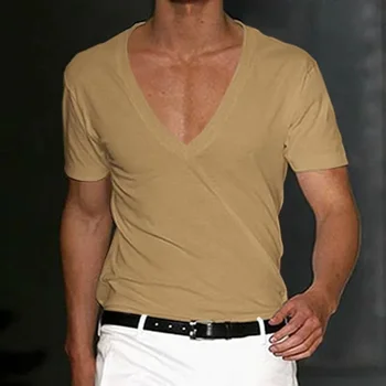 A2927 Bărbați T-shirt, pantaloni Scurți Maneca Adânc V-Gât Topuri de Culoare Solidă Supradimensionate Tricouri Barbati Streetwear Pulover Vrac Camasi de Primavara-Vara