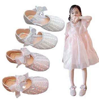 2023 Vară de Moda de Cristal Princess Pantofi Arc Moale cu Talpi Fată Copilul Apartamente PU Cârlig & Bucla Mocasines Șirag de mărgele de Design Sandale