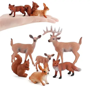 Noi Cerb Familie Simulare de Pădure Sălbatice Model Set Mini Red Fox Iepure, Veveriță Cerbul cu coada Albă Ornamente Decor Acasă