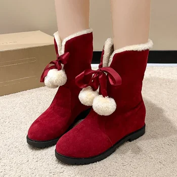 Pantofi pentru femei pe Vânzare 2023 Noi Maneca Femei Cizme de Iarna piele de Căprioară Rotund Toe Pluș Fleece pentru Caldura Mijlocul Tub Plat Cizme de Zăpadă