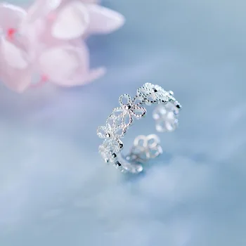 Argint Placat Cu Petale De Flori Inele Pentru Femei Fata Dulce Simplu Mod Deschis Reglabil Inel De Fluture Petrecere De Bijuterii Cadou