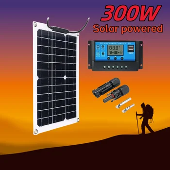 300W Panou Solar Baterie de 12V Incarcator Dual USB Cu 10-100A Controler de Celule Solare Banca de Putere pentru Telefonul Masina Yacht RVsolar