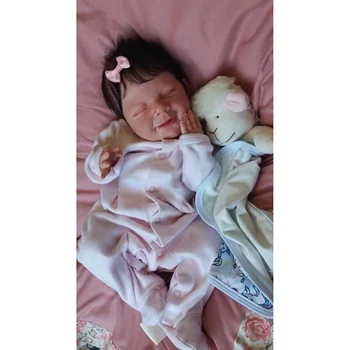 48CM Renăscut Baby Girl Zâmbet Fata Copil de Dormit aprilie Deja Vopsite cu Multe Detalii Pictura Vene Rădăcini de Păr Și Gene