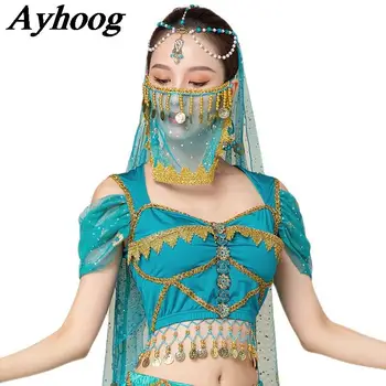 Adult Bollywood Jasmine Printesa de Sus cu Monede de Aur de Dans Arab Curtenitor Stil Broda Printesa Tricouri Belly Dance Culturilor Sus