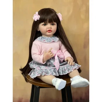 55 CM Integral din Silicon Moale Corpul Renăscut Baby Girl Doll 22 Inch Realiste Par Lung Realist Copil Ziua de nastere Cadou Papusa Reborn Kit