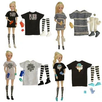 Haine De Moda Set Tricou Rochie Pentru Papusa Barbie Costume 1/6 Casă De Păpuși, Accesorii Pentru Papusa Barbie Șosete Pantofi Jucarii Pentru Copii