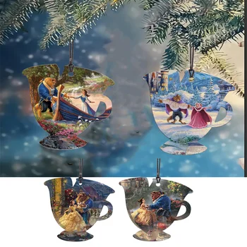 Disney frumoasa si Bestia Ceașcă de ceai de Craciun Xmas și Decorații de Brad de Desene animate tv cu Ornamente Suspendate Navidad Natal Acțiune Figura