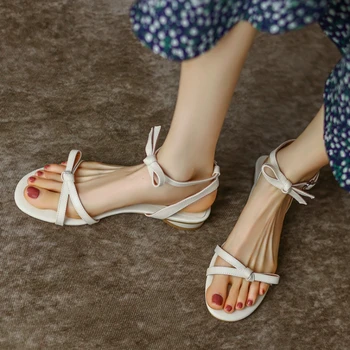 BCEBYL Vara Rotund Toe cu toc Low Bowknot Pantofi pentru Femei de Moda Noua Ușor, rezistent la Uzura Casual, Sandale Chaussure Femme