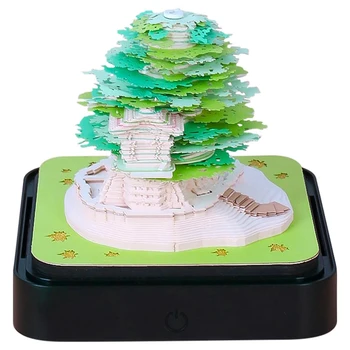 Arta 3D Calendar Memo Pad 2024, Creativ Ceas Calendar Copac Sakura se desprind de Hârtie Sculptură Lipicios DIY Notă Durabil