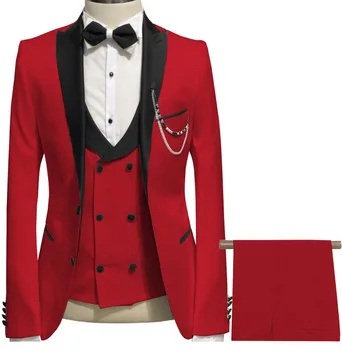 Ultimul Strat De Modele De Pantaloni Roșii Terno Slim Fit Bal Bărbați, Costum De Mire, Costume Pentru Nunta Frac, Costum Sacou+Vesta+Pantaloni