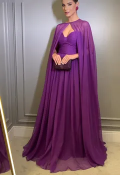 Elegant Violet Lung Șifon Rochii de Seară Cu Capul a-Line Sweetheart Cutat Etaj Lungime Formale Rochie de Bal pentru Femei