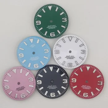 28.5 mm NH35 dial cadran de ceas S cadran verde luminos potrivit pentru NH35 mișcare accesorii ceas instrumentul de reparare
