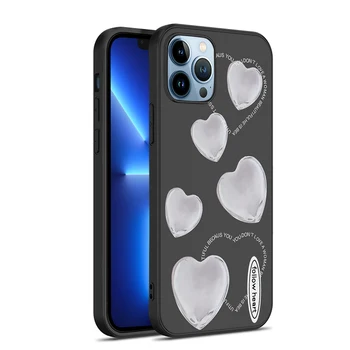 Inima în Formă de Telefon Caz Pentru iPhone 14 ProMax 13 mini Moale Cazuri 12 11 Pro 7 8 Plus XR XS Max SE 2020 2022 Negru TPU Acoperire Fundas